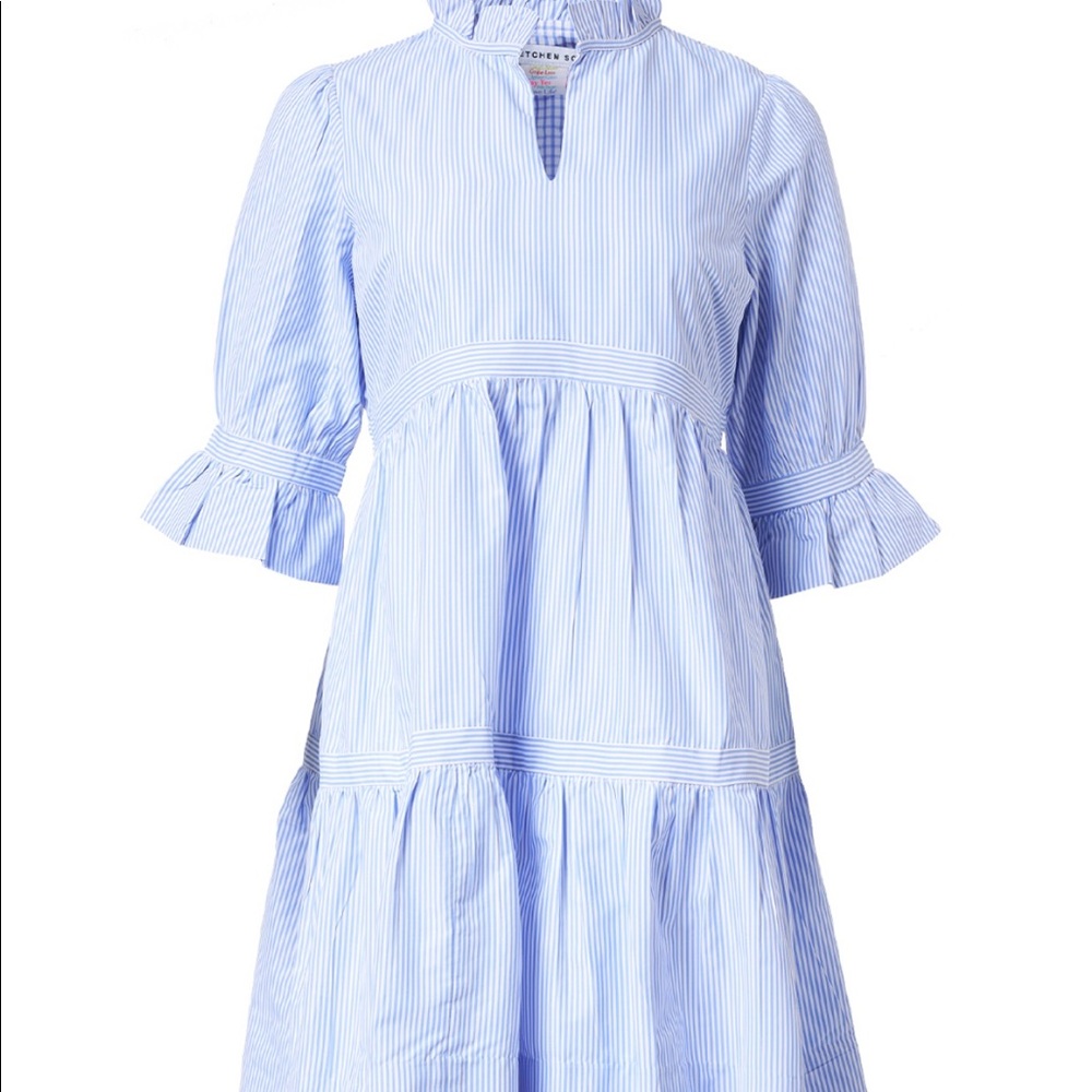 Gretchen Scott Designs Light Blue and White Stripe Mini Dress
